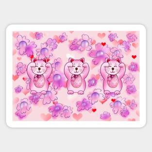 Cute pink lucky maneki neko with pearl flowers Sticker